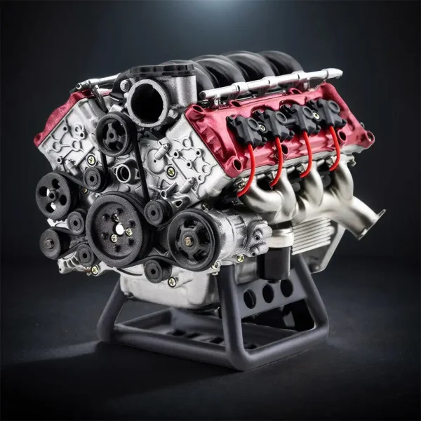 DIY Miniature V8 Mini Motor V8 Engine Model Kit Red Premium Edition MachinedFlame