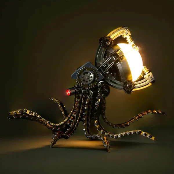 DIY 3D Metal Steampunk Galaxy Craft Puzzle Mechanical Octopus with Desk Lamp Model-1060PCS Premium Edition MachinedFlame