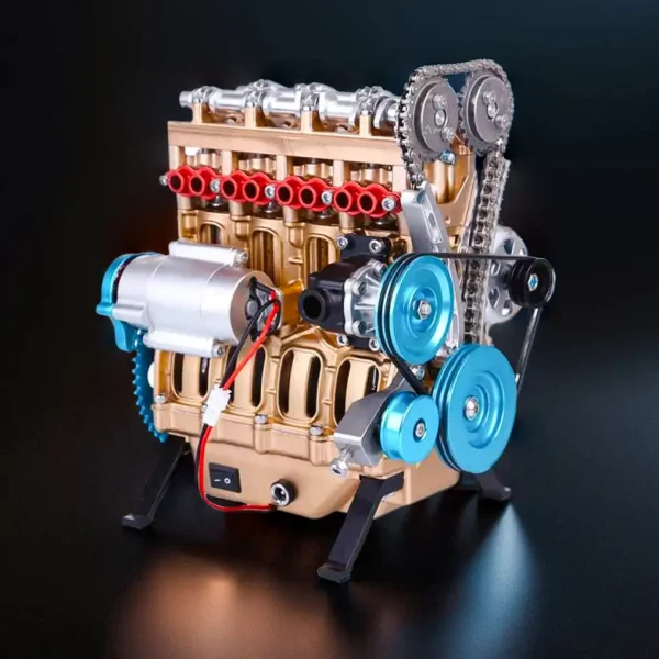DIY Full Metal 4 Cylinder Car Engine Assembly Kit Premium Edition MachinedFlame